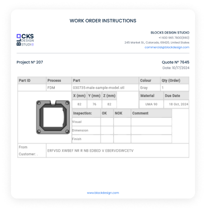 Printable work order instructions